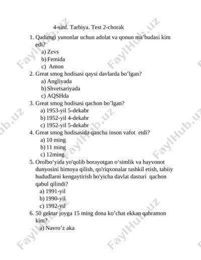 4-sinf tarbiya nazorat ishi-2 — DOCX
