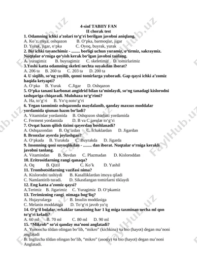 2-chorak tabiiy fan test — DOCX