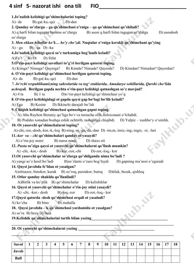 5- nazorat ishi ona tili 4- sinf — PDF