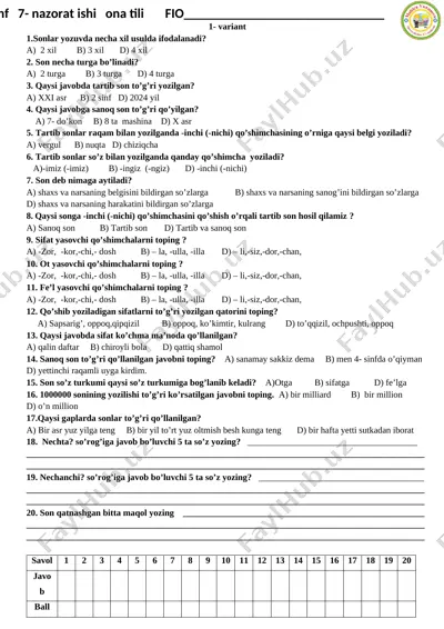 7- nazorat ishi ona tili 4- sinf — DOCX