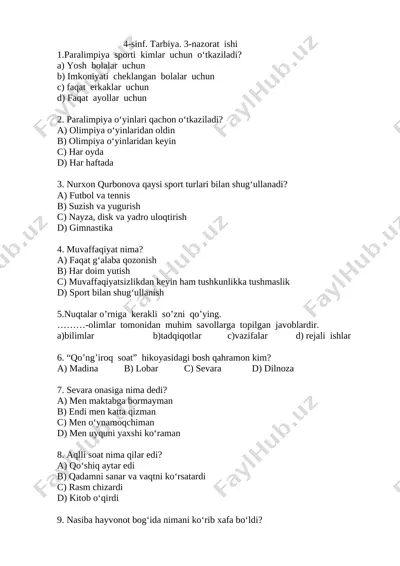 tarbiya. 3-nazorat ishi — DOCX