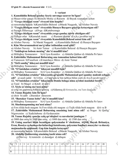 8- nazora ishi o'qish 4 sinf — PDF