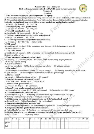 nazorat_ishi_4_sinf_tabiiy_fan_fizik_hodisalar,harakat_va_kuch_va — PDF