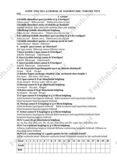 10- nazorat ishi ona tili 4- sinf — DOCX