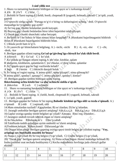 3-sinf ona tili test — DOCX