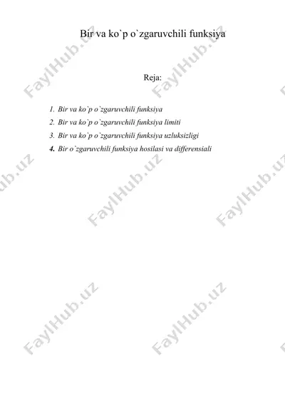 bir va ko`p o`zgaruvchili funksiya — DOCX