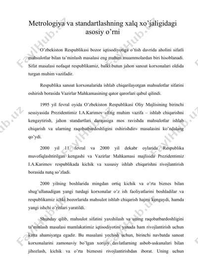 mеtrologiya va standartlashning xalq xo’jaligidagi asosiy o’rni — DOC