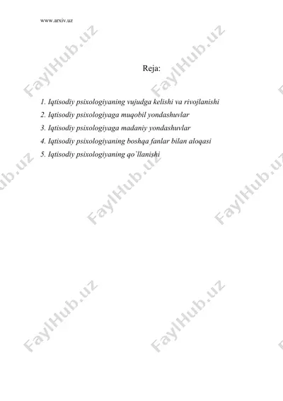 iqtisodiy psixologiya va iqtisodiy xulq-atvor modellari — DOC