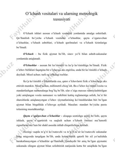 o’lchash vositalari va ularning mеtrologik xususiyati — DOCX