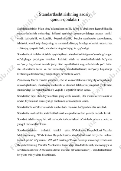 standartlashtirishning asosiy qonun-qoidalari — DOCX