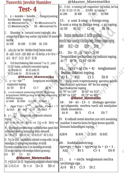 matematikadan test.@master_matematika — PDF
