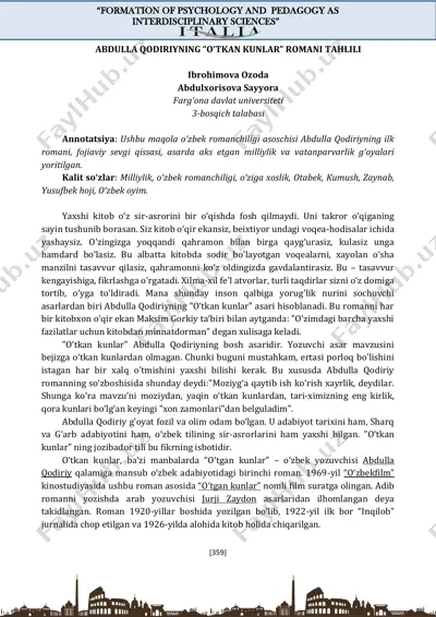 abdulla qodiriyning “o'tkan kunlar” romani tahlili — PDF