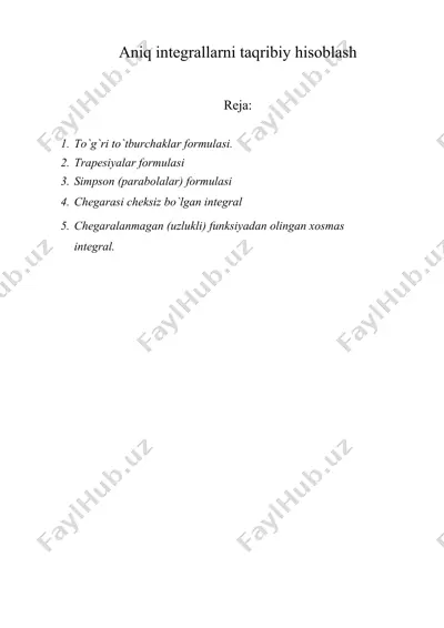 aniq integrallarni taqribiy hisoblash — DOC