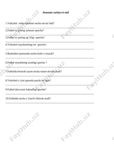 6-sinf jismoniy tarbiya monitoring savollar @e_baza_ishreja — DOCX