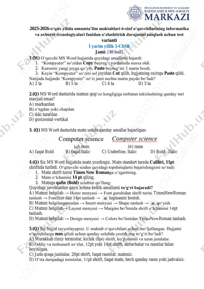 6-sinf informatika 1-chsb @summativ_formativ_baholash — PDF