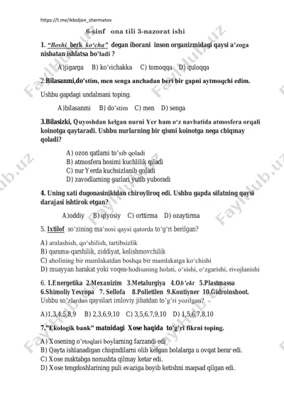 6-sinf ona tili 3-nazorat ishi — PDF
