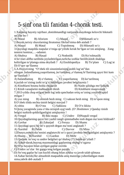yangi test 5-sinf ona tili 4-chorak — DOCX