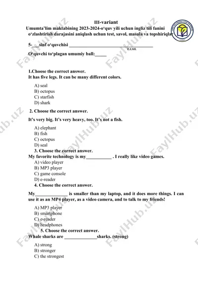 ingliz tili 5 variant 3 — PDF
