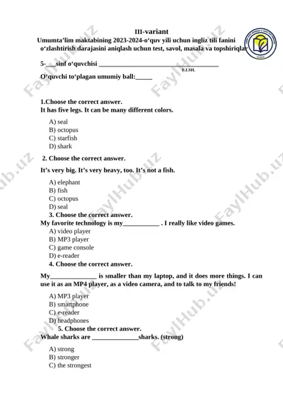 ingliz tili 5 variant 3 — DOCX