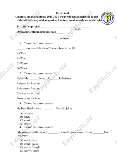 5 ingliz tili 2 variant — PDF