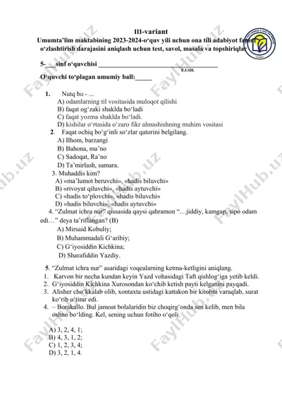 5 ona tili 3 variant — PDF