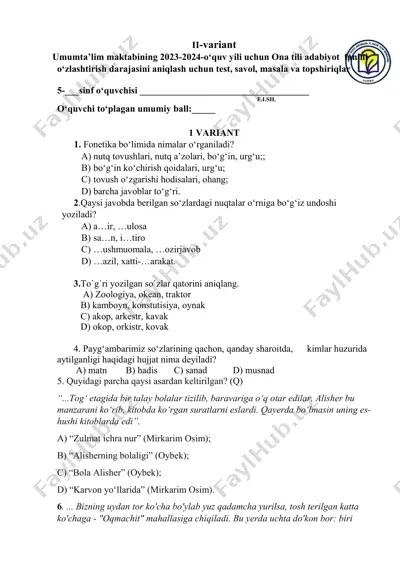 5 ona tili 2 variant — PDF