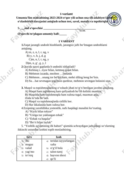 5 ona tili 2 variant (2) — DOCX
