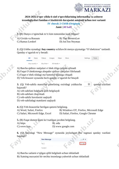 6-sinf informatika 4-chsb @summativ_formativ_baholash — DOCX
