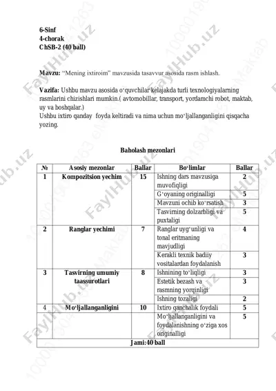 6_sinf_tasviriy_san'at_2_chsb_@summativ_formativ_baholash — PDF