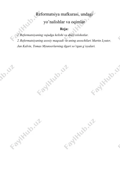refоrmatsiya mafkurasi, undagi yo'nalish va oqimi — DOCX