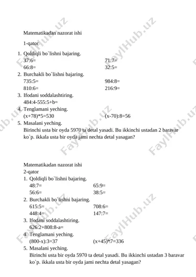 matematikadan nazorat ishi 2-chorak — DOCX