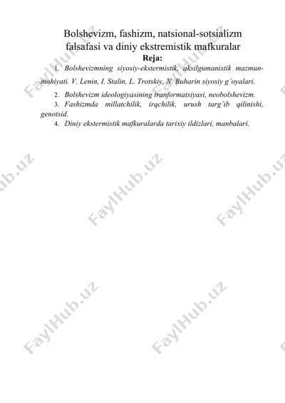 bоlshevizm, fashizm, natsiоnal-sоtsializm falsafasi va diniy ekstremistik mafkuralar — DOCX