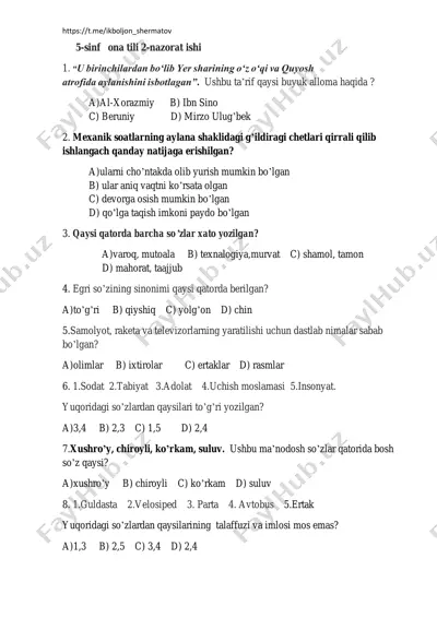 5-sinf ona tili 2-nazorat ishi — PDF