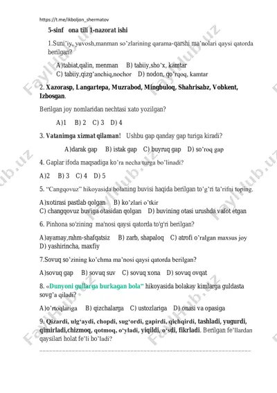5-sinf ona tili 1-nazorat ishi — PDF