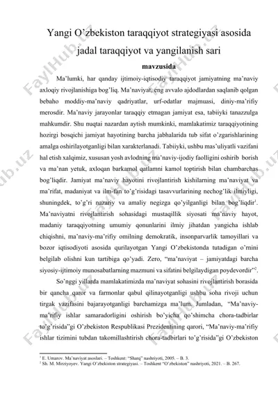 yangi o’zbekiston taraqqiyot strategiyasi asosida jadal taraqqiyot va yangilanish sari — DOCX