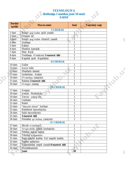 texnologiya 3-sinf 2025-2026 — PDF