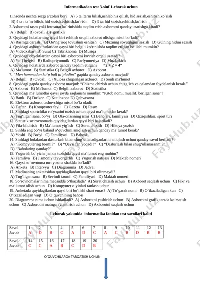informatika 3-sinf 1-chorak 1-ni o.roziqovadan — DOCX