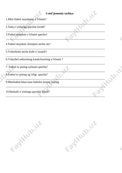 5-sinf jismoniy tarbiya monitoring savollar @e_baza_ishreja — DOCX