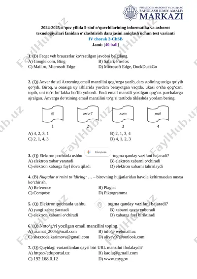 5-sinf informatika 4-chsb @summativ_formativ_baholash — DOCX