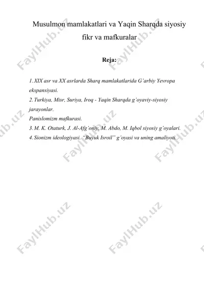 musulmоn mamlakatlari va yaqin sharqda siyosiy fikr va mafkuralar — DOCX