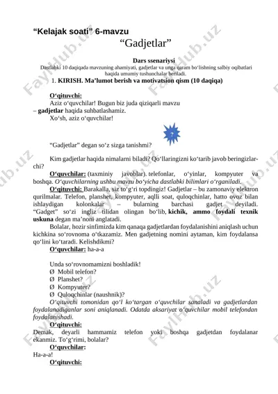 6-dars. kelajak soati. 1-4 sinf — DOCX