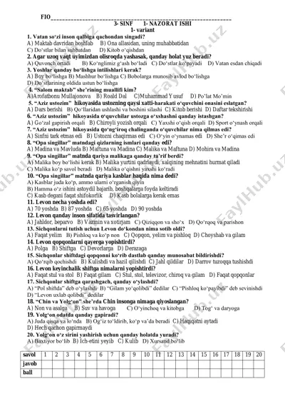 1- nazorat ishi o'qish 3- sinf — PDF