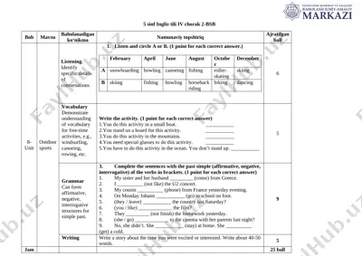 5-sinf ingliz tili 4-chorak demo bsb 2 — DOCX