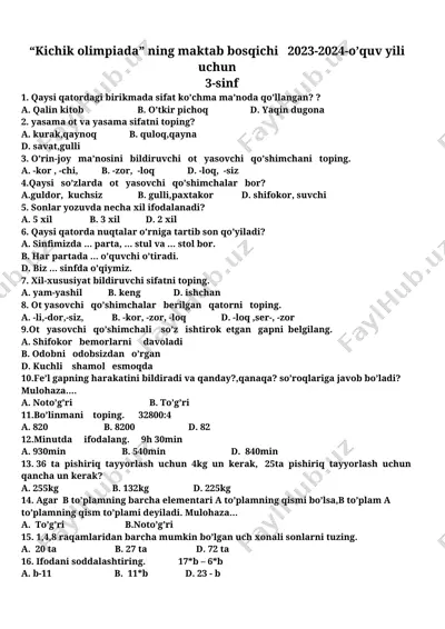 kichik olimpiada 3-sinf 2-23-2024-yil — DOCX