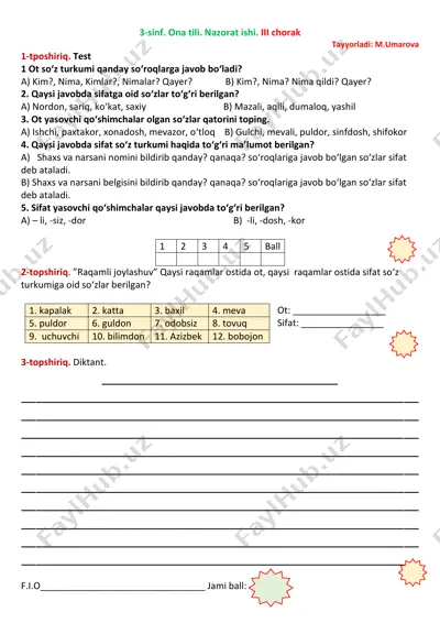 3-sinf ona tili 3-chorak — PDF