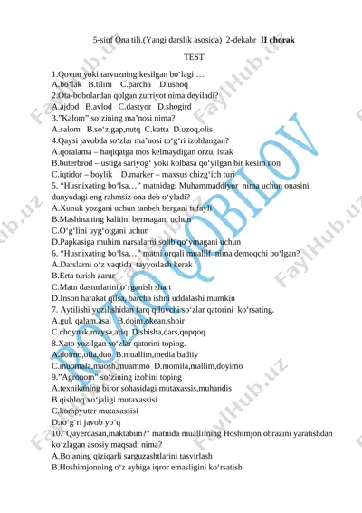 5-s.ona tili yangi. test 2-dekabr — DOCX