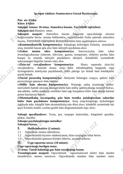 gozzal sabaq islenbe 6-klass — DOCX