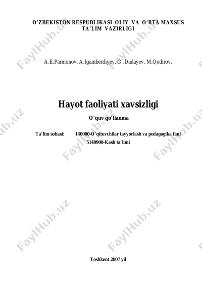 parmonov a.e. va boshq. hayot faoliyati xavsizligi — PDF