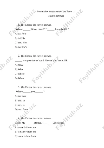 5-sinf ingliz tili demo 1-chsb @summativ_formativ_baholash — DOCX