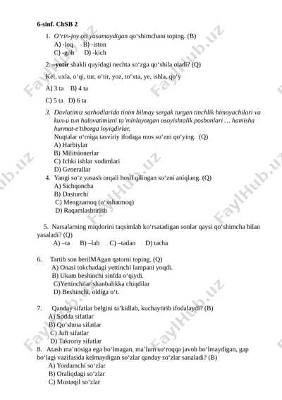 6-sinf chsb-2 ona tili demo — DOCX